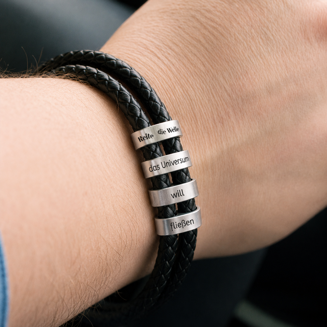 Leather Bracelet with Beads (Engraving)